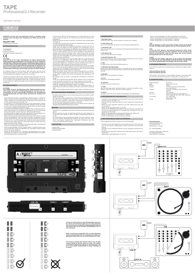 Page 1 de la notice Manuel utilisateur Reloop Tape