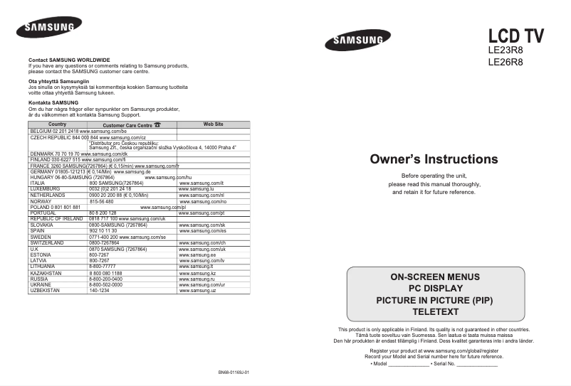 Page n°1 - Manuel utilisateur Samsung LE26R86BC