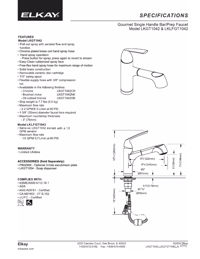 Page n°1 - Manuel utilisateur Elkay LKLFGT1042CR