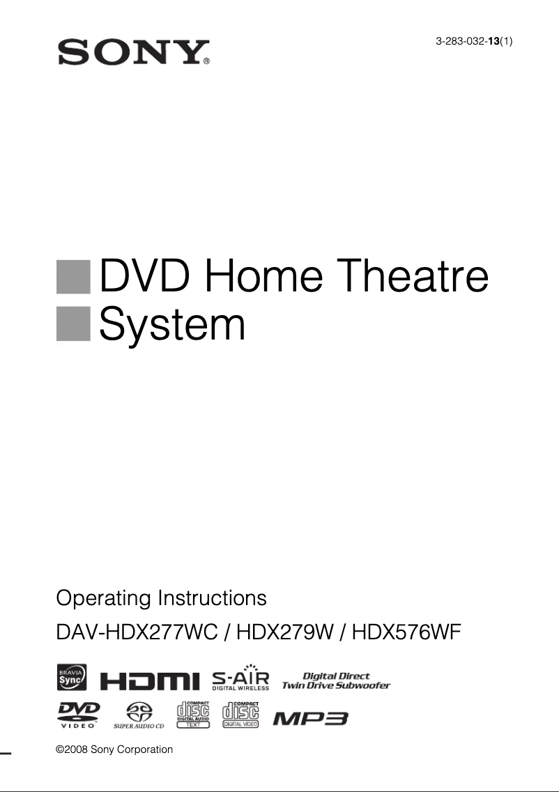 Page 1 de la notice Manuel utilisateur Sony DAV-HDX576WF