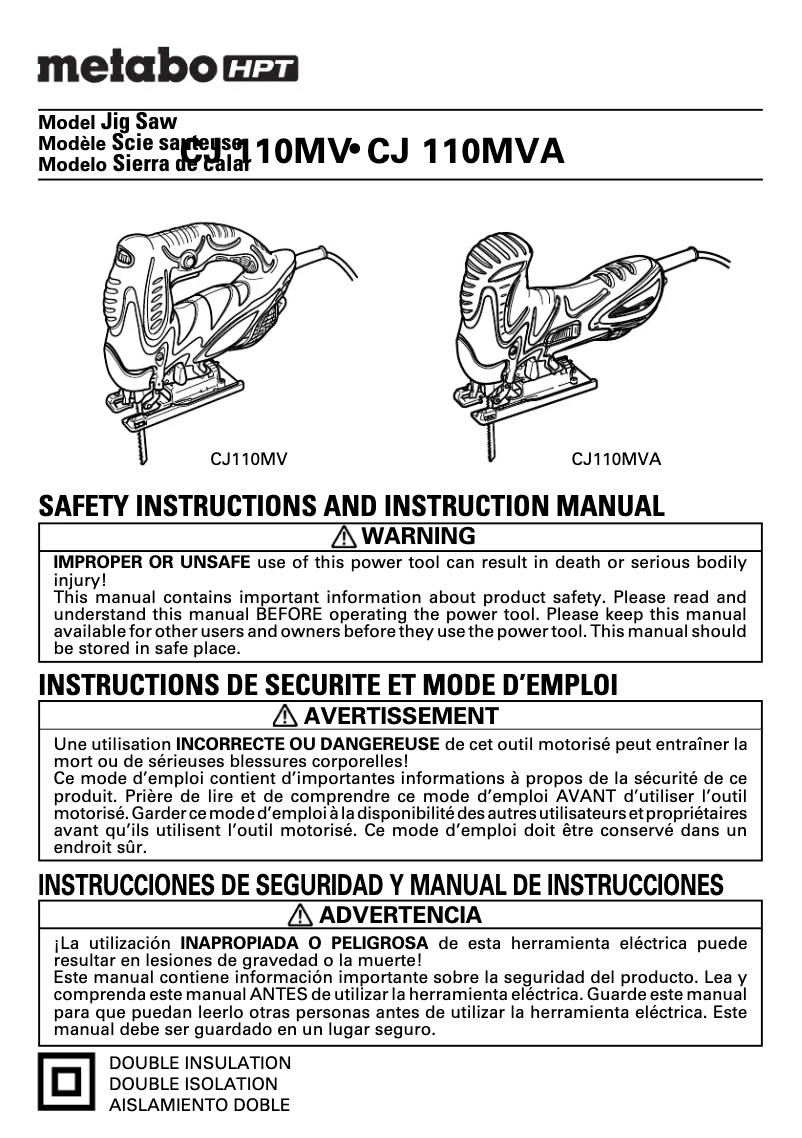Page 1 of the manual User Manual HiKOKI CJ 110MV