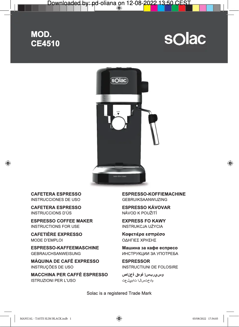 Page 1 de la notice Manuel utilisateur Solac Taste Slim Black CE4510