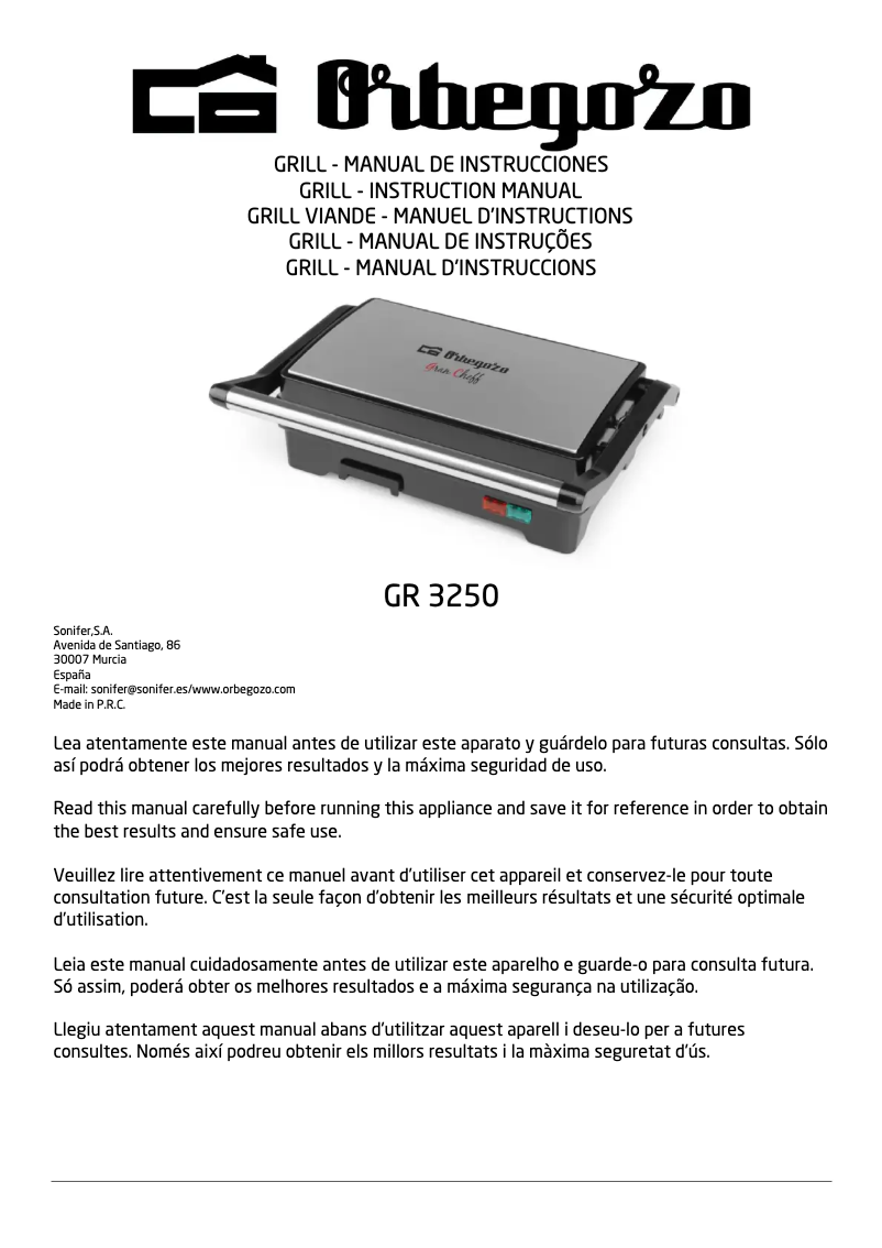 Página 1 del manual Manual de usuario Orbegozo GR 3250