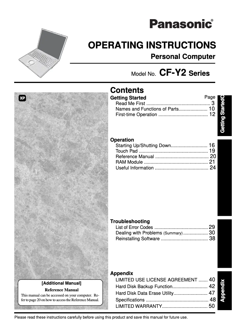 Page 1 de la notice Manuel utilisateur Panasonic Toughbook Y2