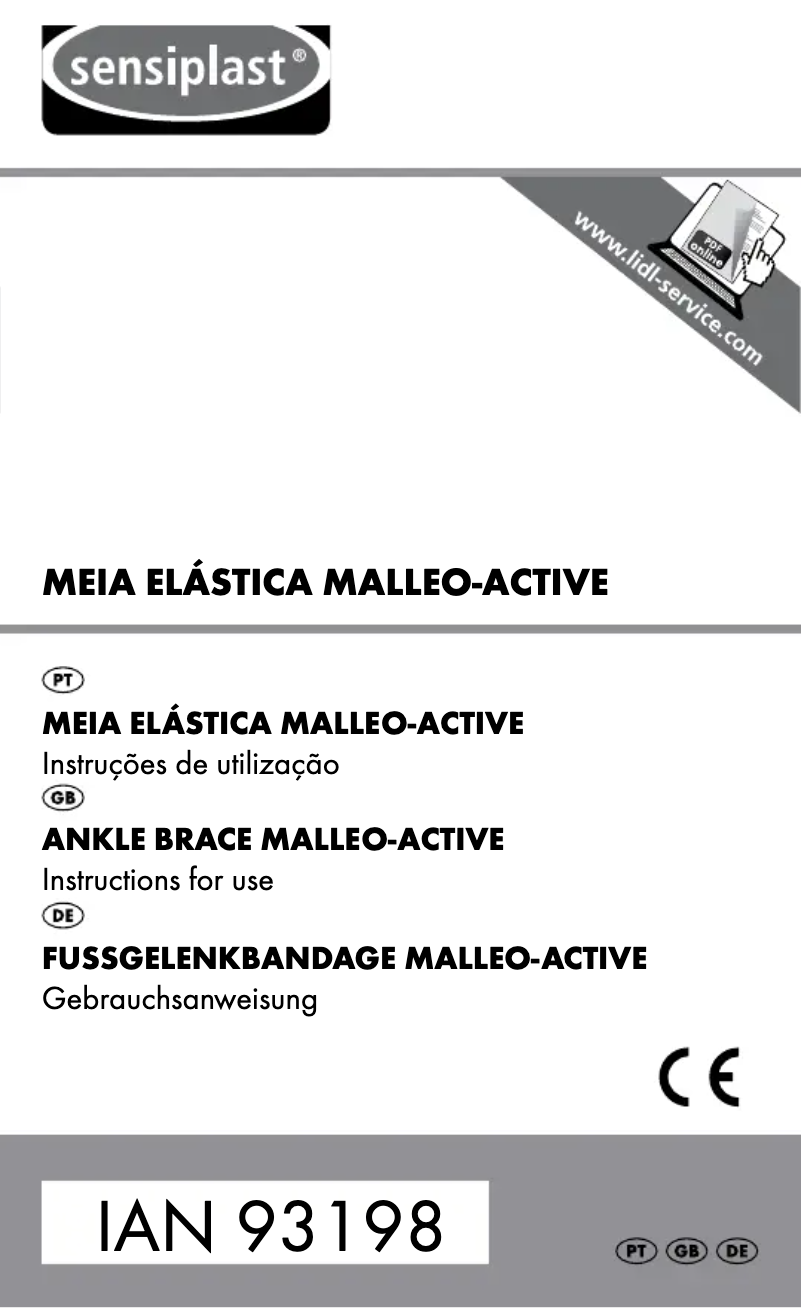 Page n°1 - Manuel utilisateur Sensiplast IAN 93198