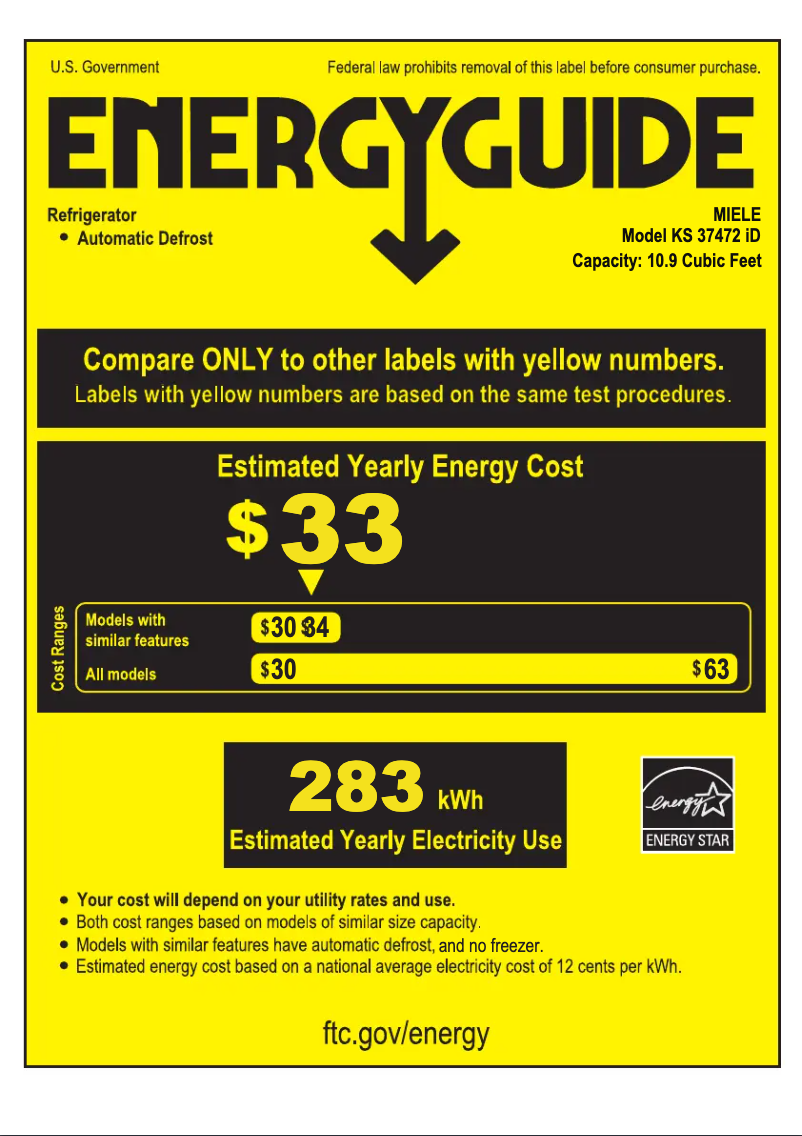 Page 1 de la notice Label énergétique Miele KS 37472 iD