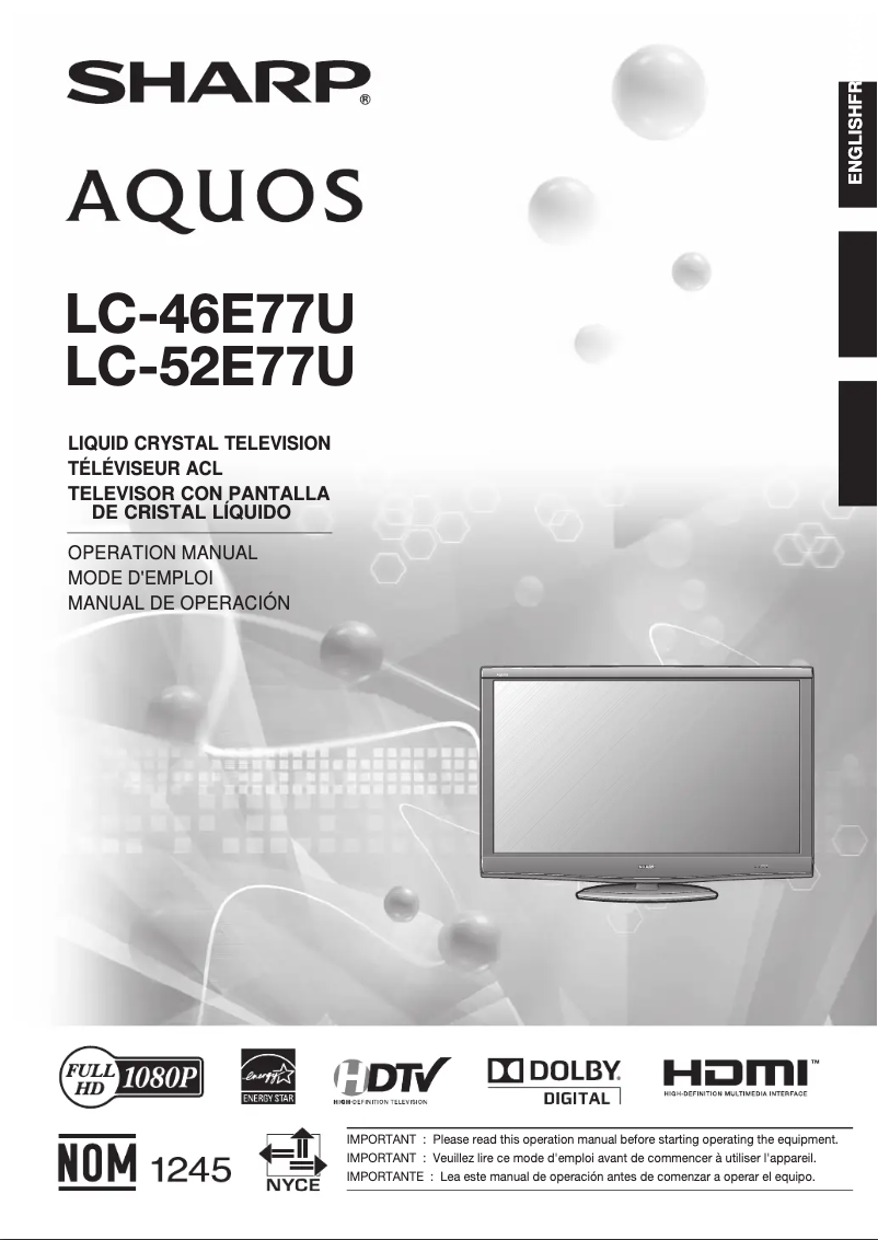 Page n°1 - Manuel utilisateur Sharp Aquos LC-52E77U