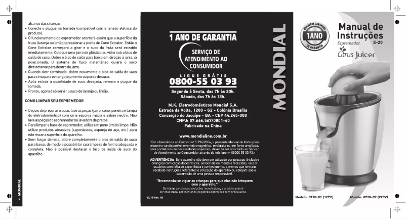 Página 1 del manual Manual de usuario Mondial E-20