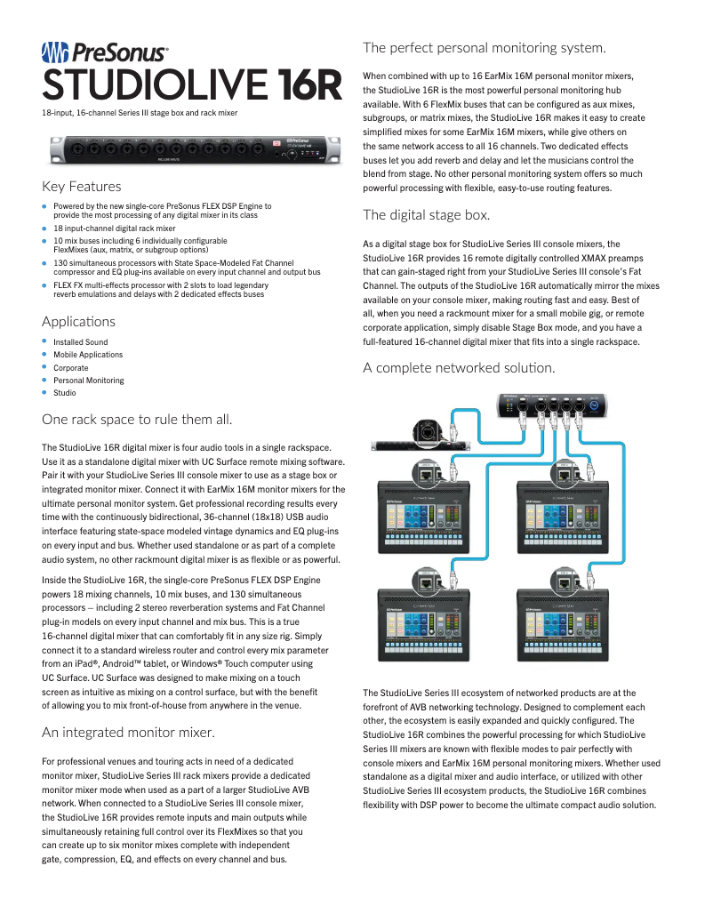 Page n°1 - Fiche technique PreSonus StudioLive 16R