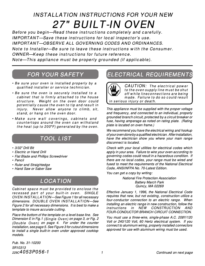 Page 1 de la notice Guide d'installation GE JKP15ADAA