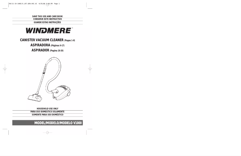 Page 1 de la notice Manuel utilisateur Windmere V1000