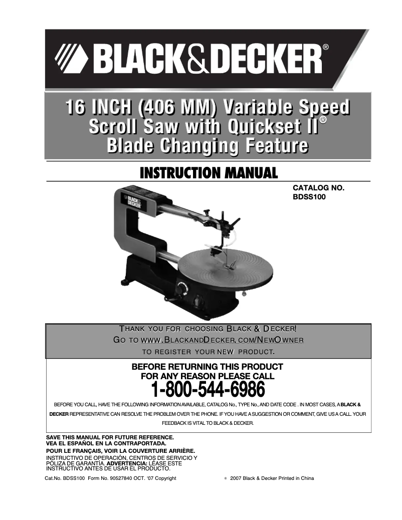 Page 1 de la notice Manuel utilisateur Black & Decker BDSS100