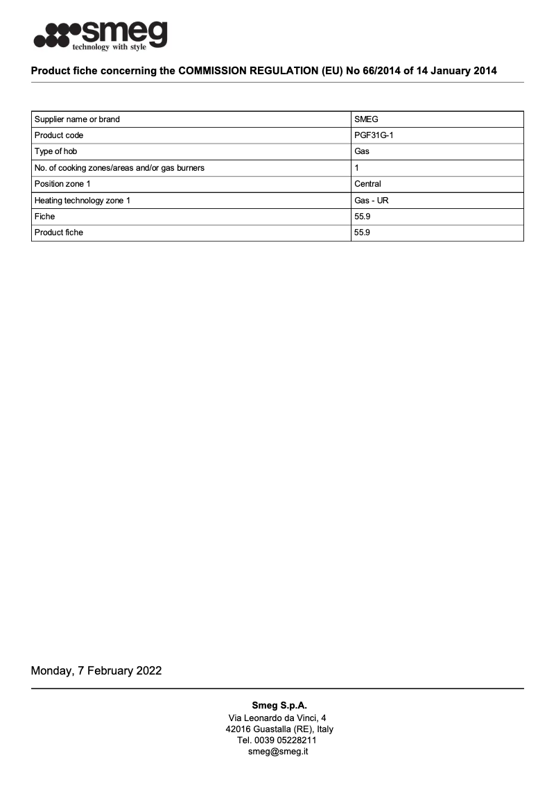Page n°1 - Brochure Smeg PGF31G-1