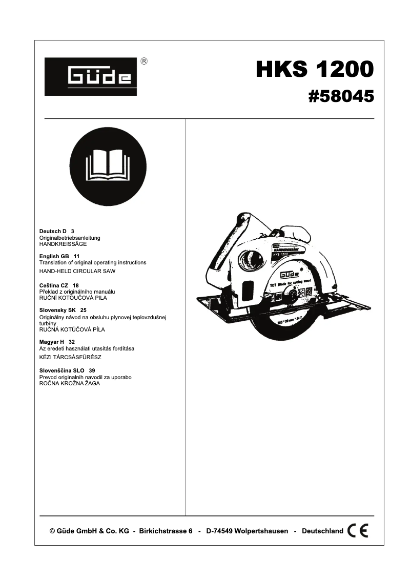 Page 1 de la notice Manuel utilisateur Güde HKS 1200