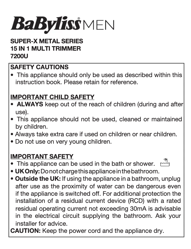 Page 1 de la notice Manuel utilisateur BaByliss Super-X Metal 7200U