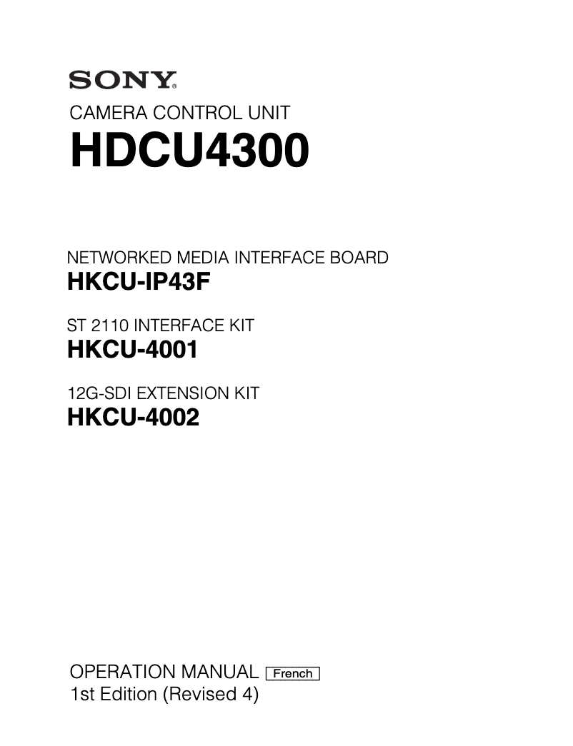 Page n°1 - Manuel utilisateur Sony HDCU4300