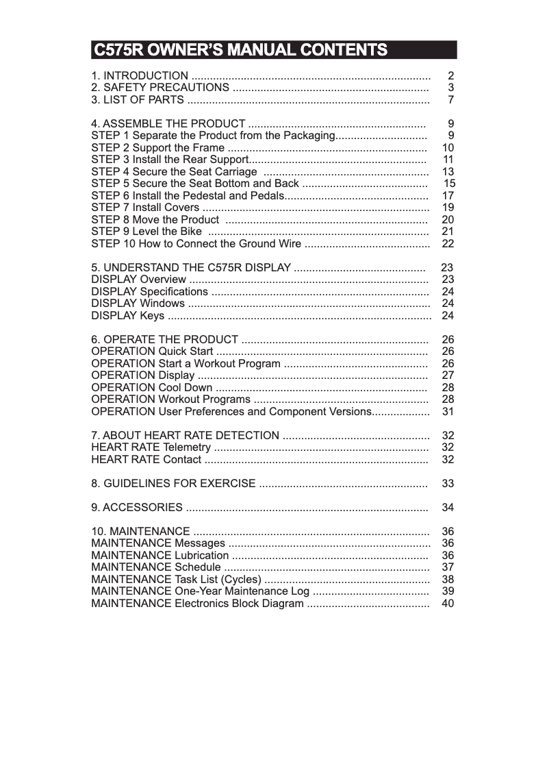 Página 1 del manual Manual de usuario SportsArt C575R