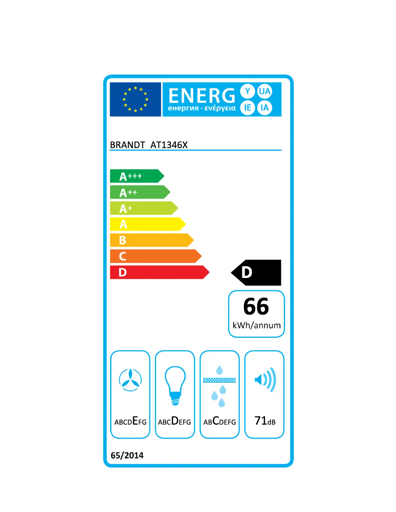 Page 1 de la notice Label énergétique Brandt AT1346X