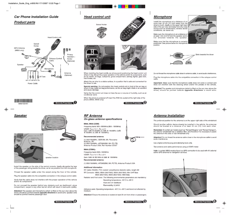 Page 1 de la notice Guide d'installation Motorola M900
