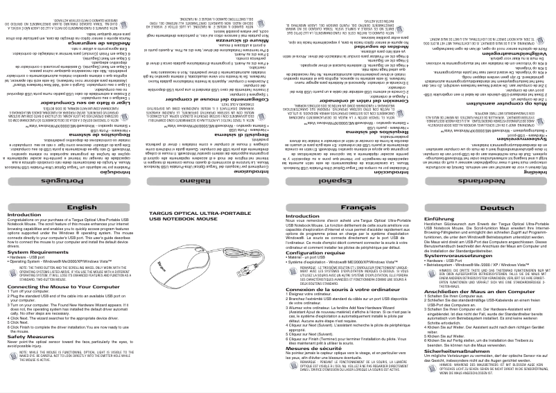 Page n°1 - Manuel utilisateur Targus PAUM010E