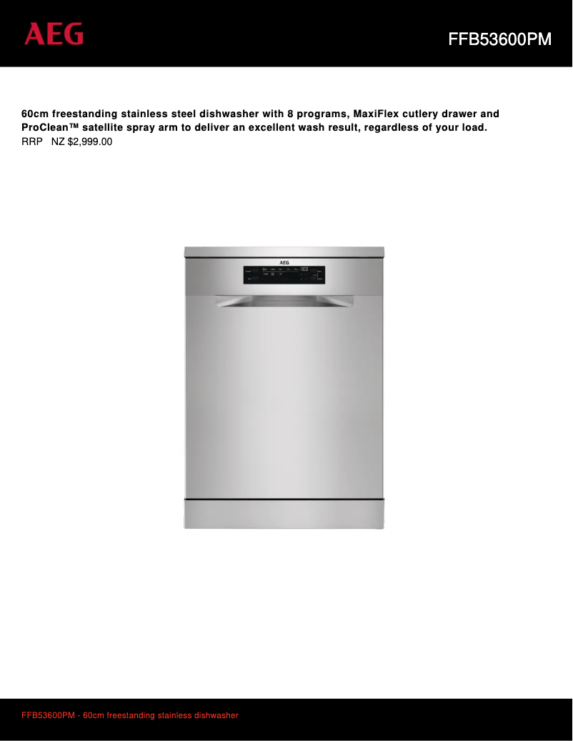 Page 1 de la notice Fiche technique AEG FFB53600PM