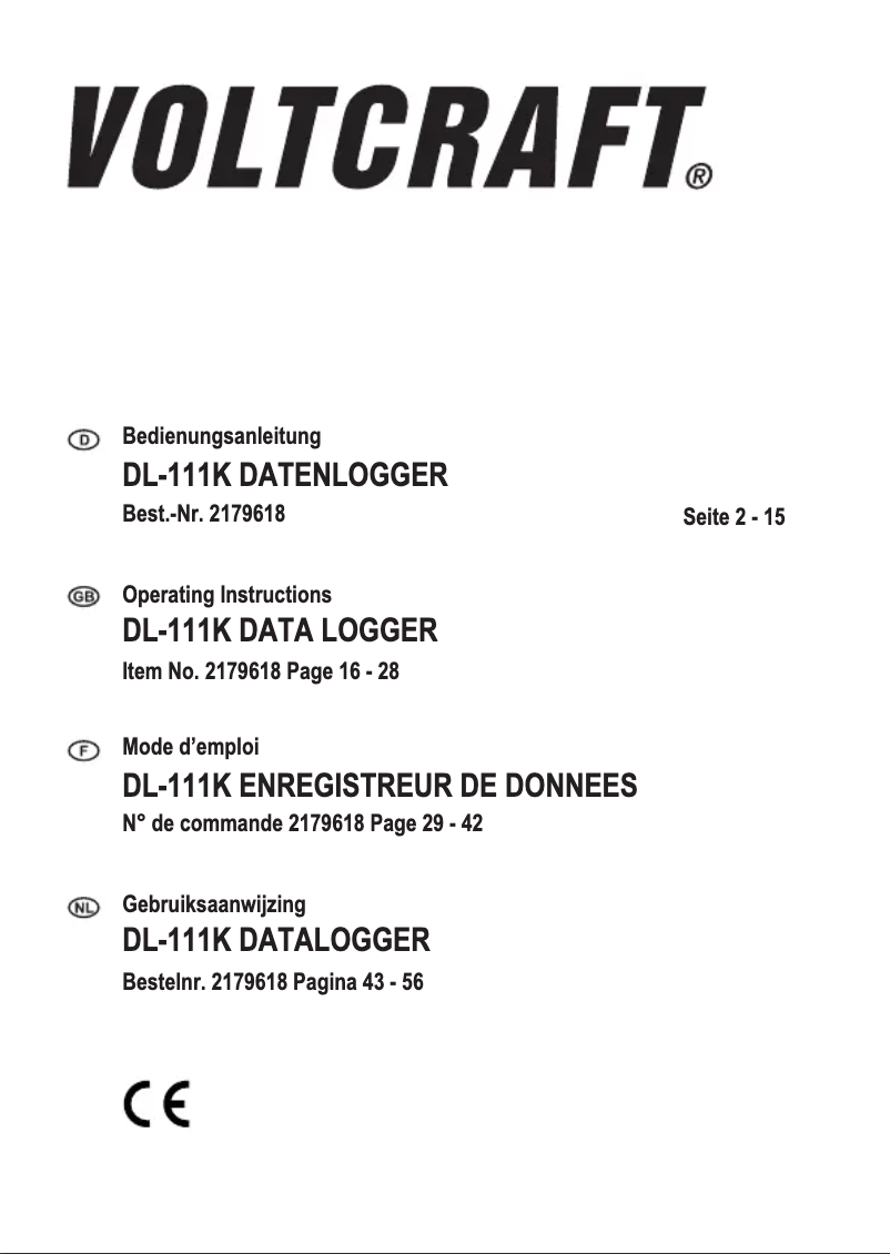 Page n°1 - Manuel utilisateur Voltcraft DL-111K