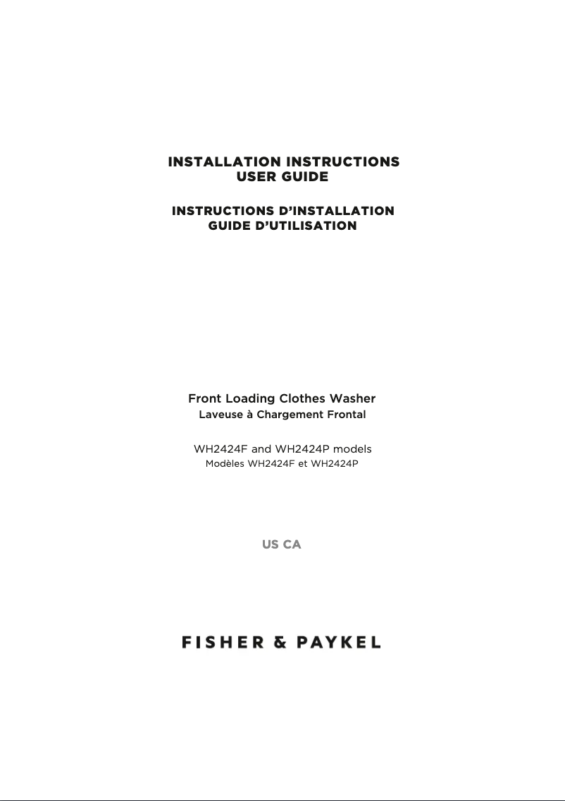 Page 1 de la notice Manuel utilisateur Fisher & Paykel WH2424P1