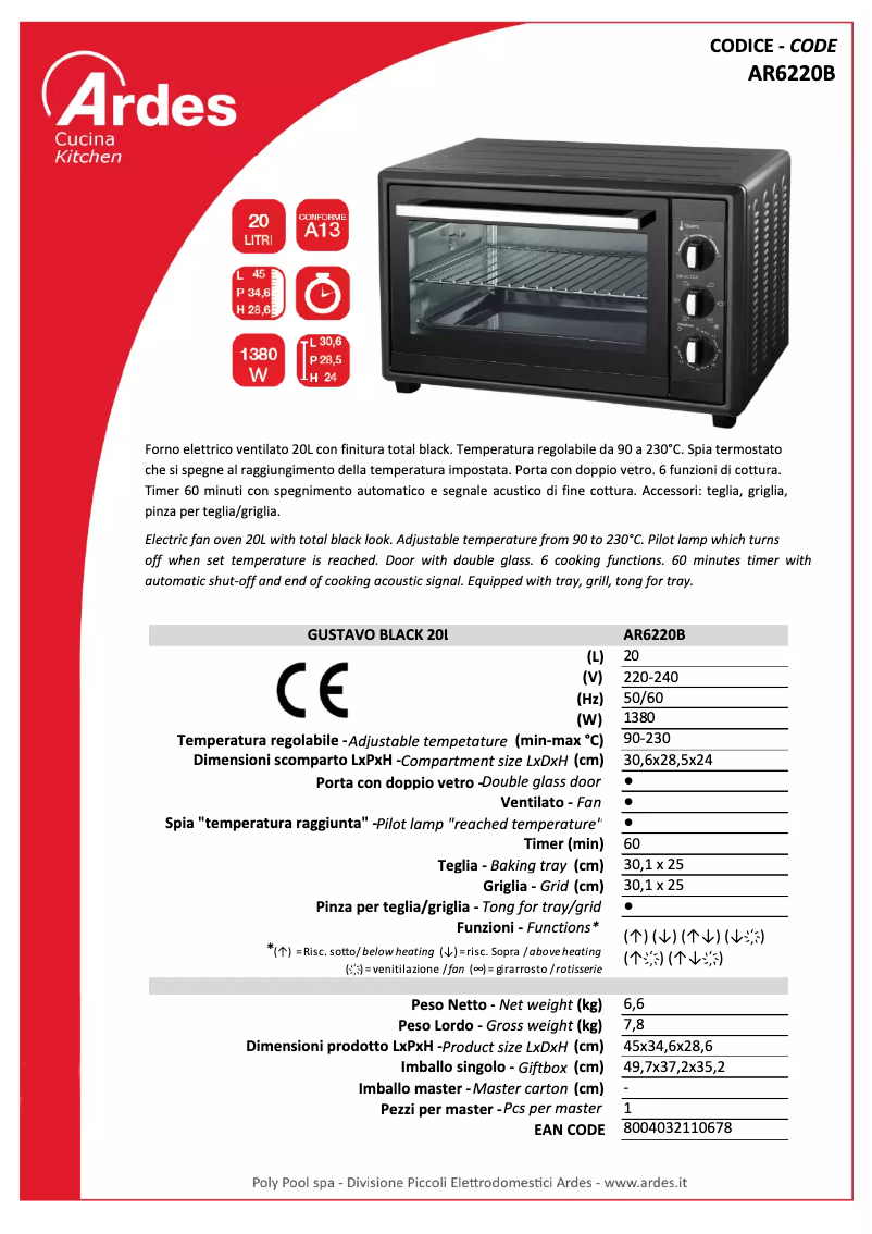 Página 1 del manual Ficha técnica Ardes AR6220B