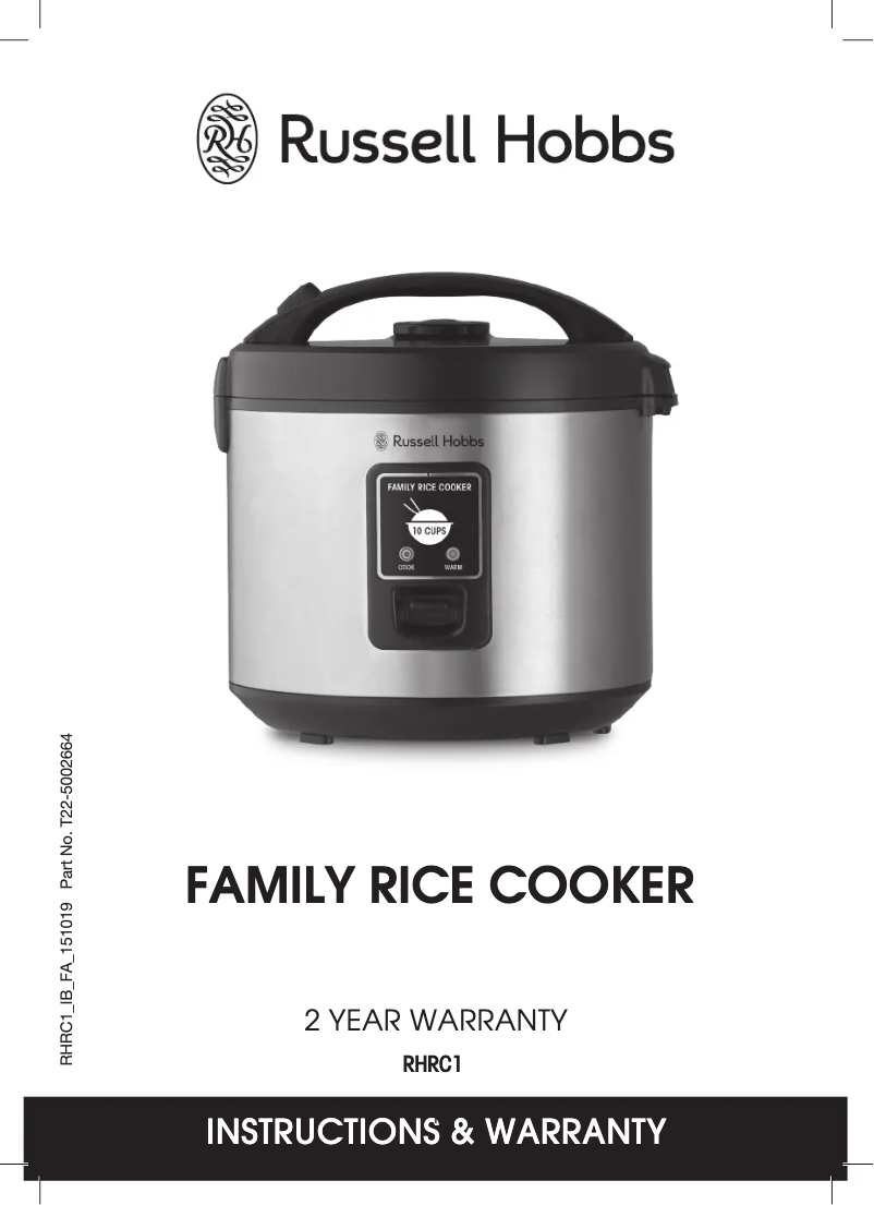 Page 1 de la notice Manuel utilisateur Russell Hobbs Family Rice Cooker RHRC1