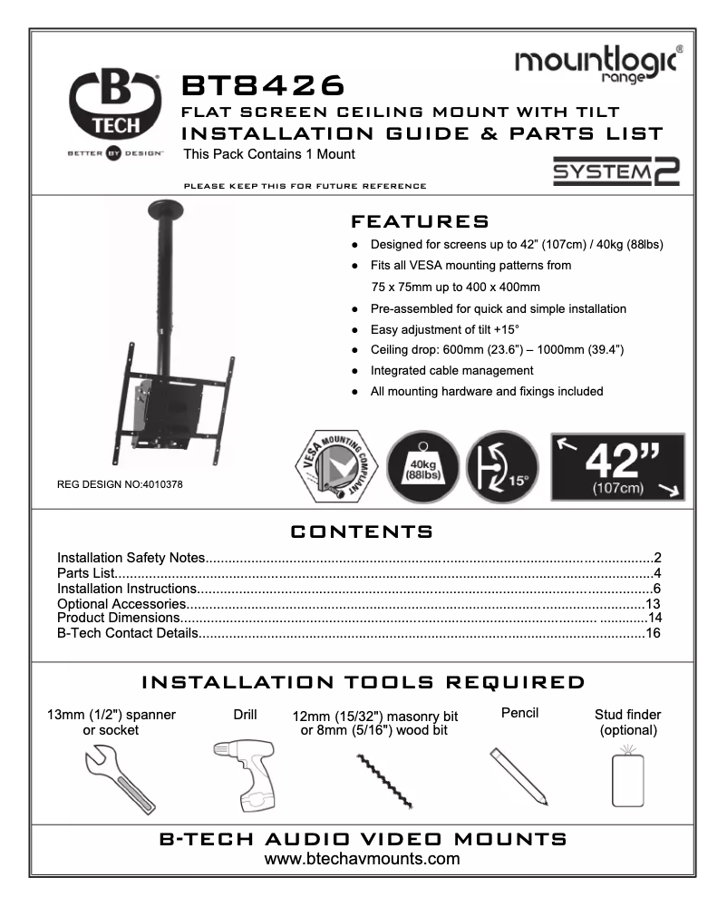 Page 1 de la notice Manuel utilisateur B-Tech BT8426