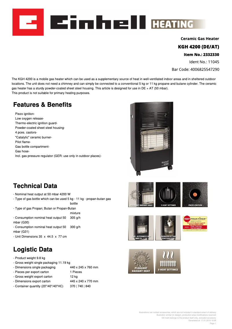 Page 1 de la notice Fiche technique Einhell KGH 4200