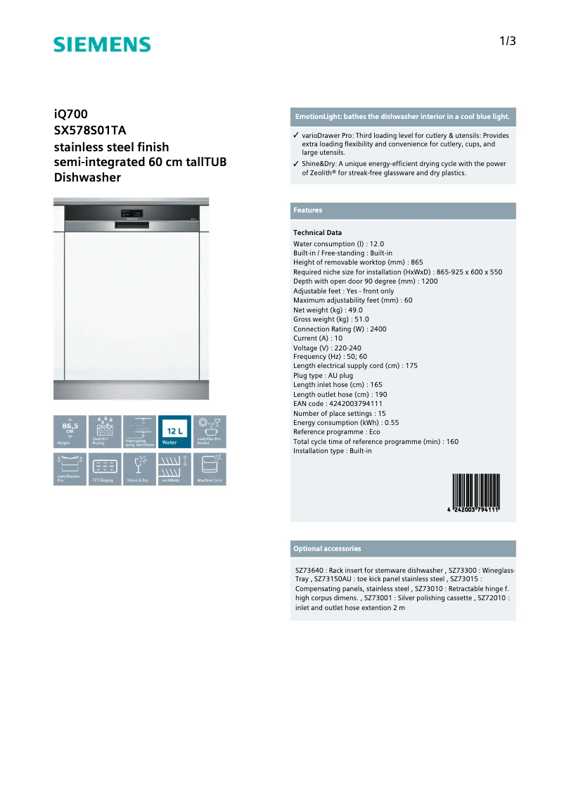 Image de la première page du manuel de l'appareil SX578S01TA