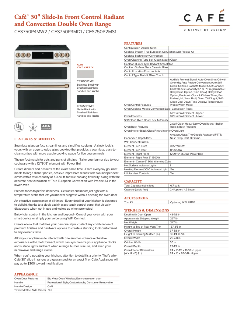 Page 1 of the manual Technical Sheet GE CES750P4MW2