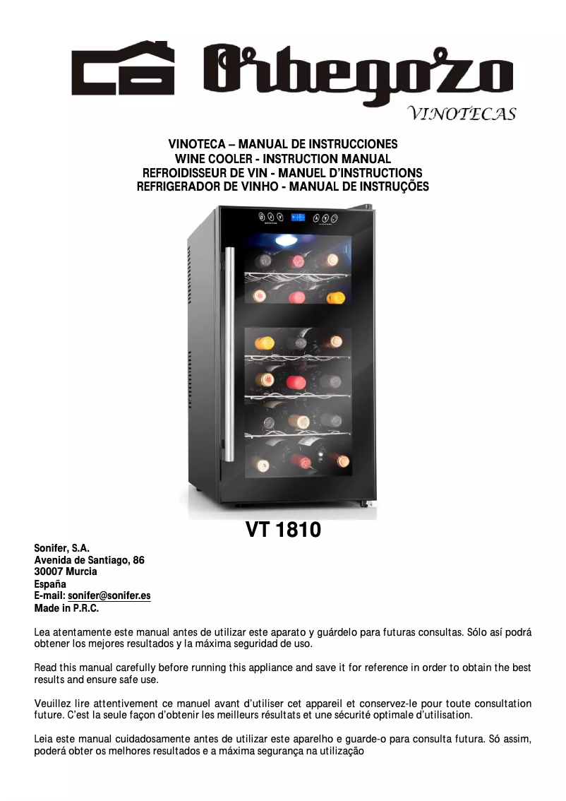 Page 1 de la notice Manuel utilisateur Orbegozo VT 1810