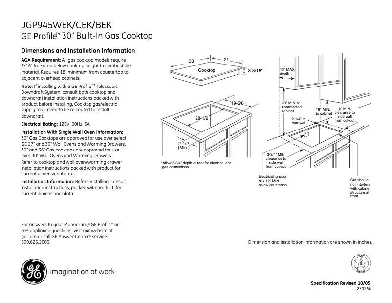 Page n°1 - Fiche technique GE Profile JGP945BEKBB