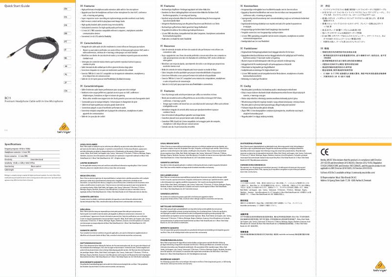 Page n°1 - Manuel utilisateur Behringer BC11