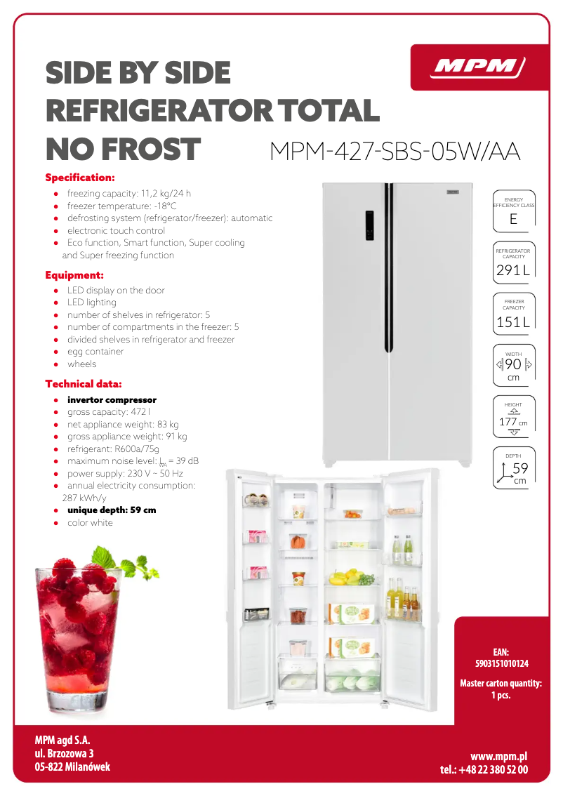 Page 1 de la notice Fiche technique MPM MPM-427-SBS-05W/AA