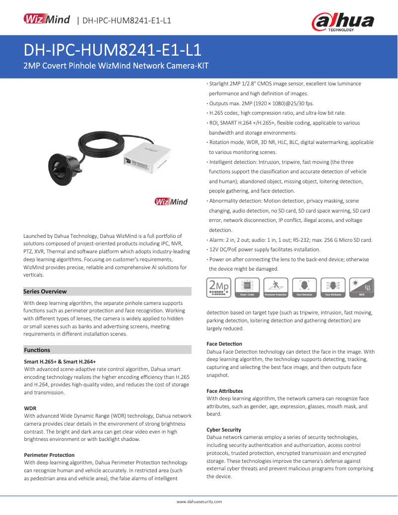 Page 1 de la notice Fiche technique Dahua Technology IPC-HUM8241-E1-L1