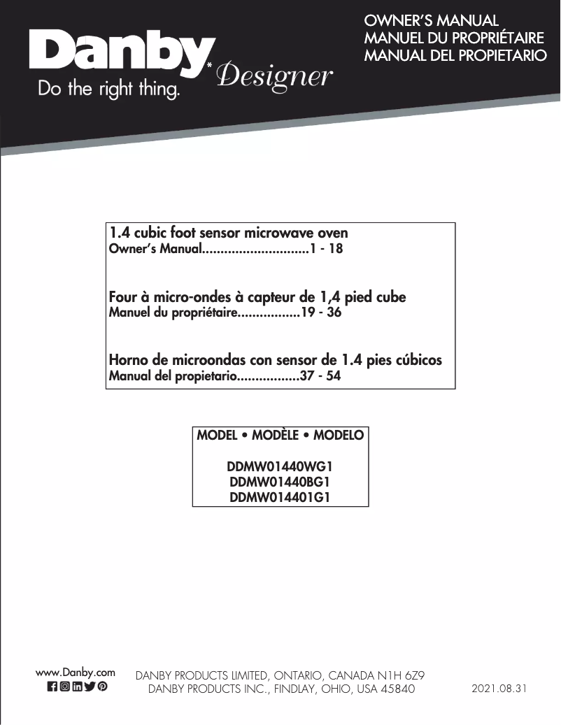 Page 1 de la notice Manuel utilisateur Danby DDMW014401G1