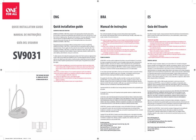 Page 1 of the manual User Manual One for all SV 9031