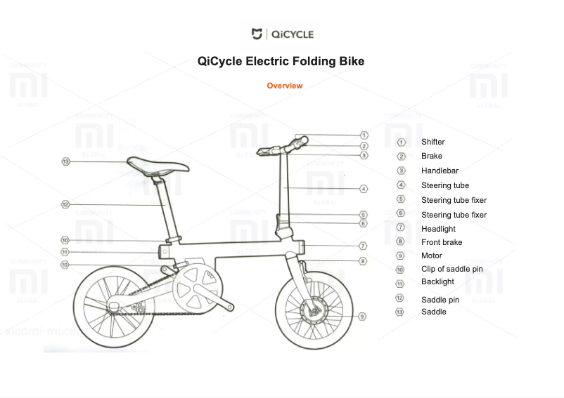 Image de la première page du manuel de l'appareil MiJia QiCycle Folding Electric Bike