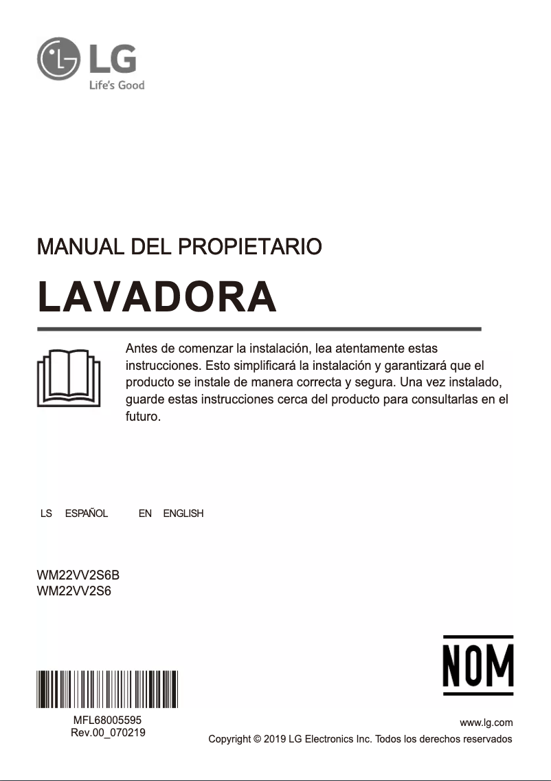 Page 1 de la notice Manuel utilisateur LG WM22VV2S6