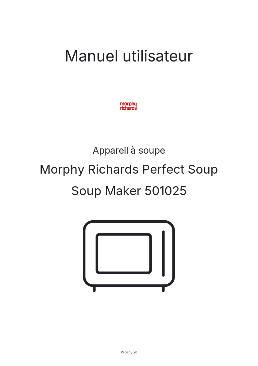 Image de la première page du manuel de l'appareil Perfect Soup Soup Maker 501025