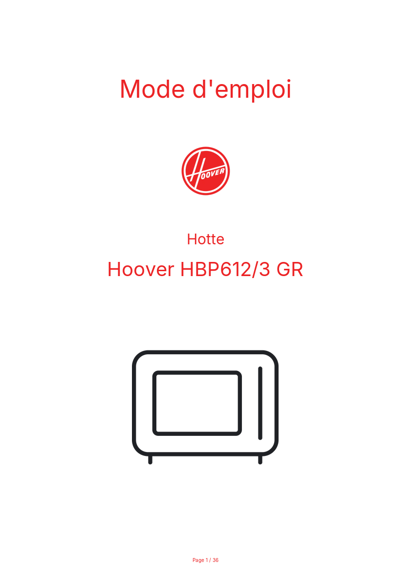 Page n°1 - Mode d'emploi Hoover HBP612/3 GR