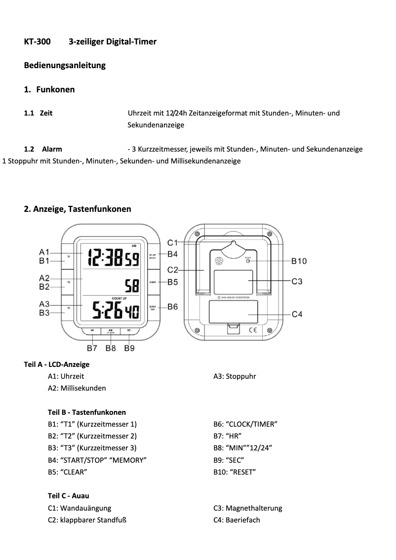 Image de la première page du manuel de l'appareil KT 300