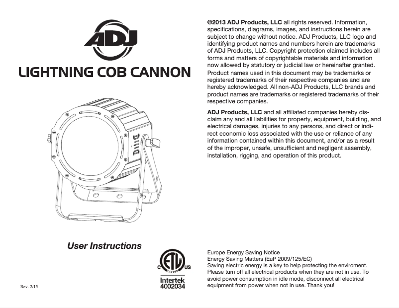 Image de la première page du manuel de l'appareil Lightning COB Cannon