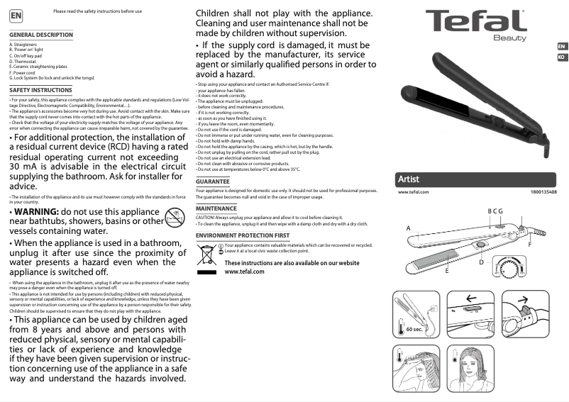 Page n°1 - Manuel utilisateur Tefal Artist HS3016