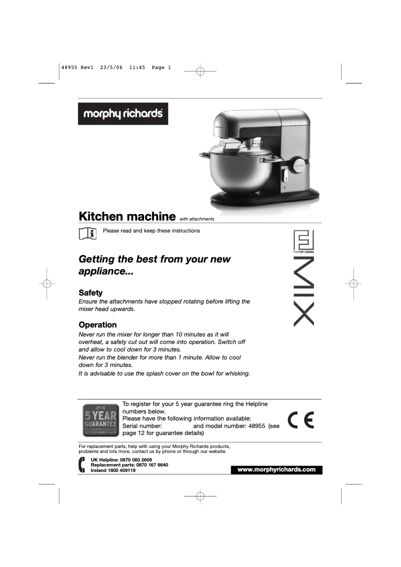 Page 1 de la notice Manuel utilisateur Morphy Richards 48955