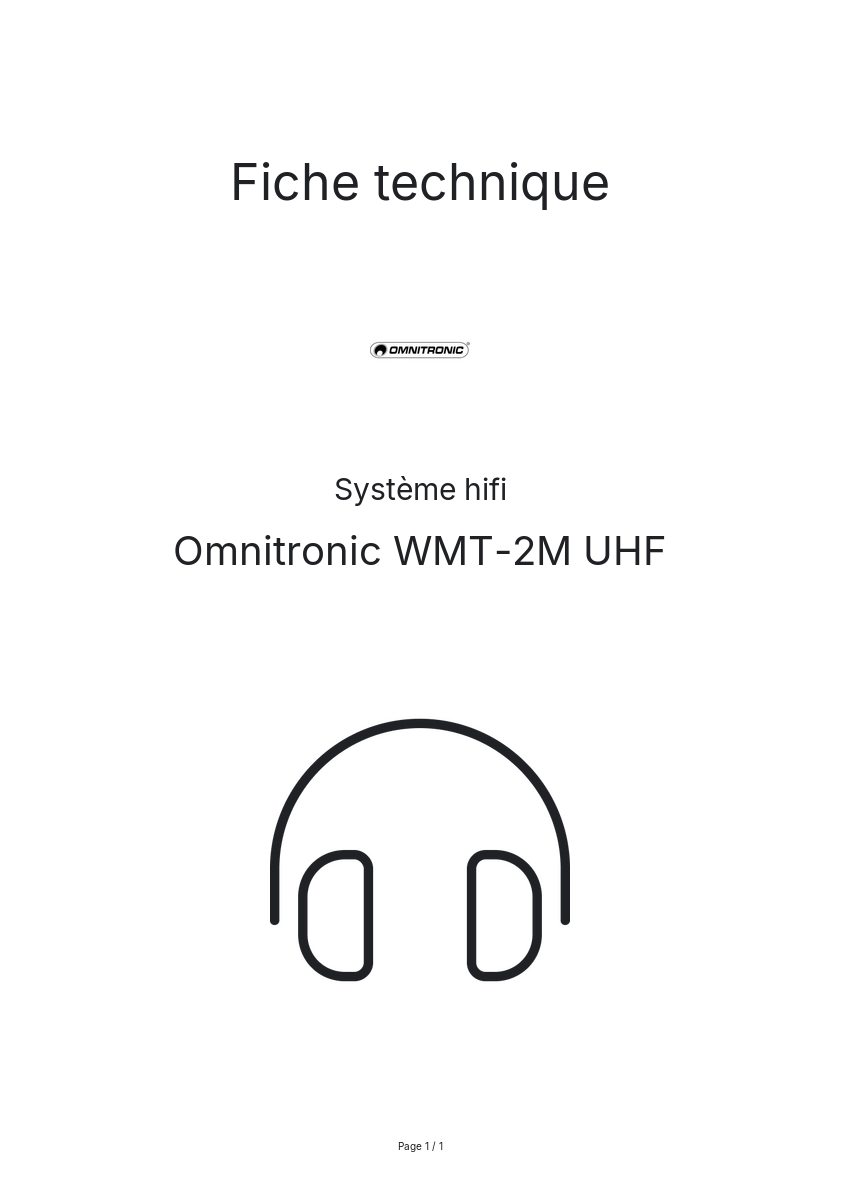 Page n°1 - Fiche technique Omnitronic WMT-2M UHF