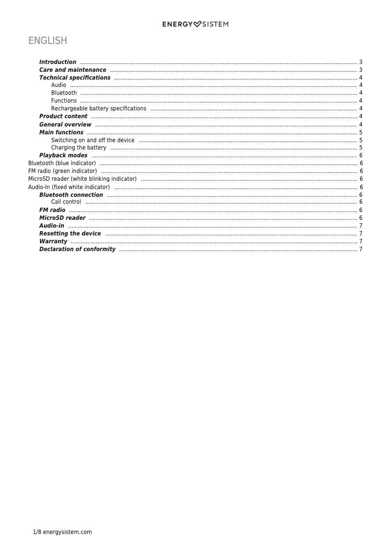 Page 1 de la notice Manuel utilisateur Energy Sistem Music Box 5+